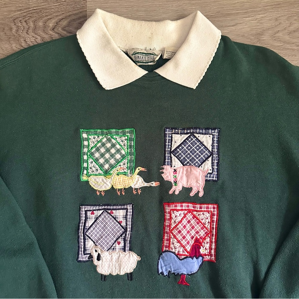 Vintage Embroidered Collared Sweatshirt